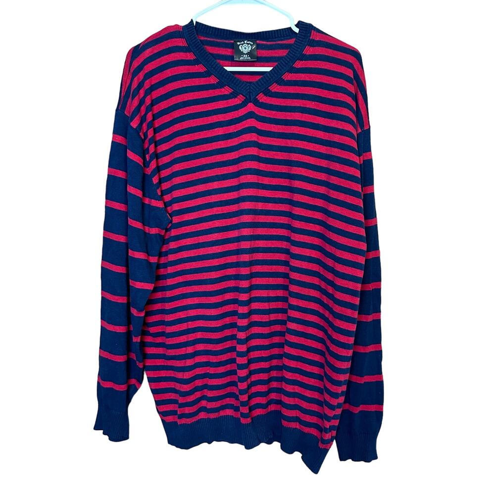 Rich Cotton Striped V-Neck Pullover Sweater Plus Size 2X‎ Red Blue Colorblock